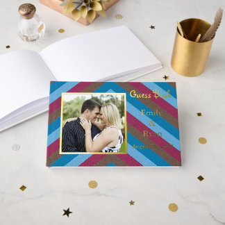 Custom Photo Let's Flamingle Gold Foil Striped Wed Guest Book