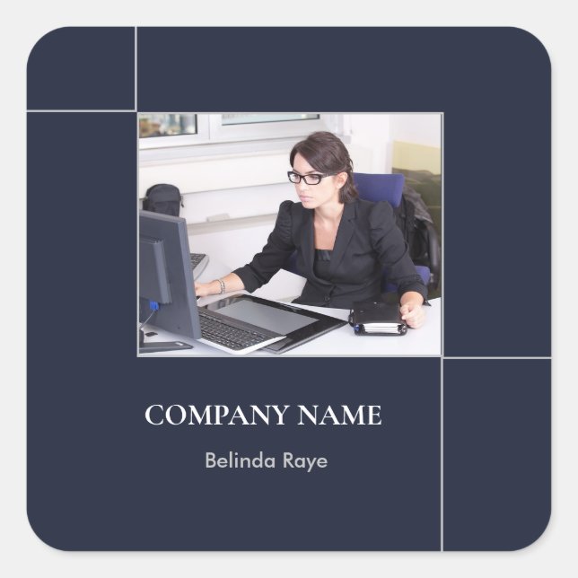 Custom photo lines blue square sticker (Front)