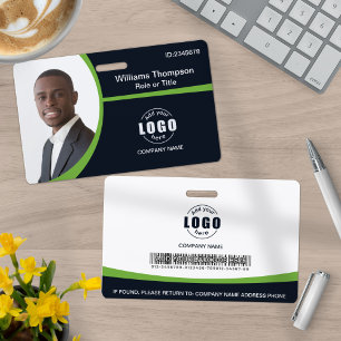 Custom Photo Logo Barcode Employee Corporate Green Badge