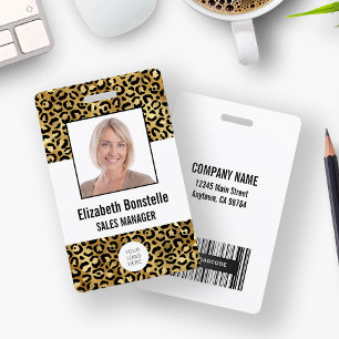 Custom Photo Logo Barcode Gold Leopard Print Badge