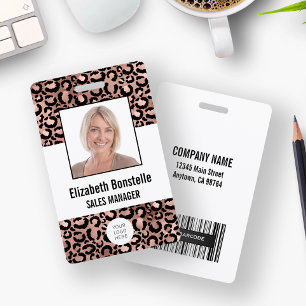 Custom Photo Logo Barcode Rose Gold Leopard Print Badge