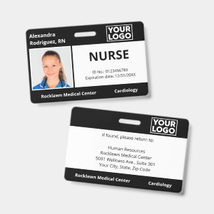 Custom Photo Logo Black Medical Employee ID Badge