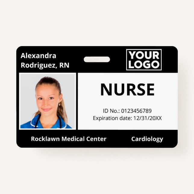 Custom Photo Logo Black Medical Employee ID Badge (Front)