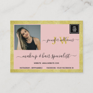 Custom Photo Logo Pink Gold Glitter Typography Business Card