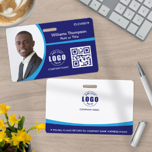 Custom Photo Logo QR Code Employee Corporate Blue Badge