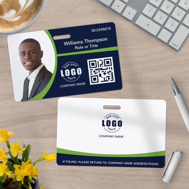 Custom Photo Logo QR Code Employee Corporate Green Badge (Creator Uploaded)