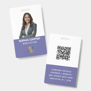 Custom Photo Logo QR Code Employee Purple ID Badge