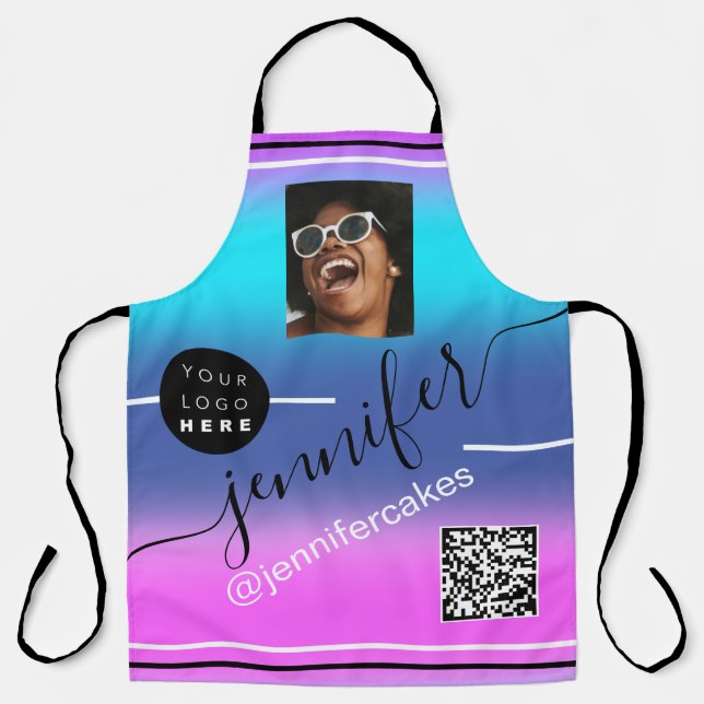 Custom Photo Logo QR Menu CODE Colour Therapy Blue Apron (Front)