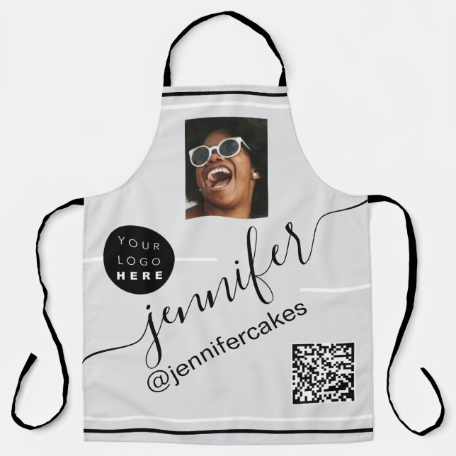 Custom Photo Logo QR Menu CODE Restaurant Pub Apron (Front)