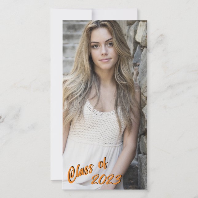 Custom Photo Long and Skinny Orange Class of  Announcement (Front)