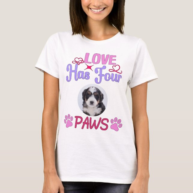 Custom Photo Love Has Four Paws Valentine's Day T-Shirt (Front)