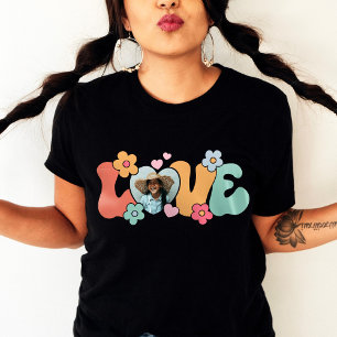 Custom Photo Love Heart Flower Hippie T-Shirt