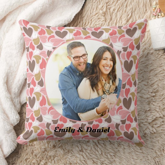 Custom photo love heart pattern and names throw pillow (Blanket)