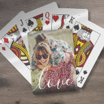 Custom Photo Love Script Playing Cards<br><div class="desc">Personalize with your favorite  photo,  featuring a beautiful white script font with the word love,  creating a unique memory and gift to treasure! Designed by Thisisnotme©</div>