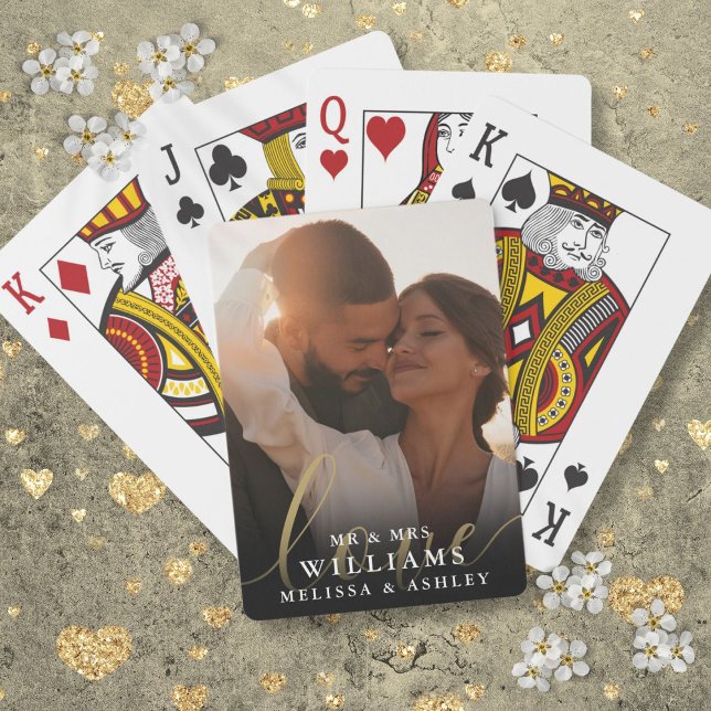 Custom Photo Love Script Wedding Favour Playing Cards (Custom Photo Love Script Wedding Favor Poker Cards)