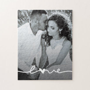 Custom Photo Love Script Wedding  Jigsaw Puzzle