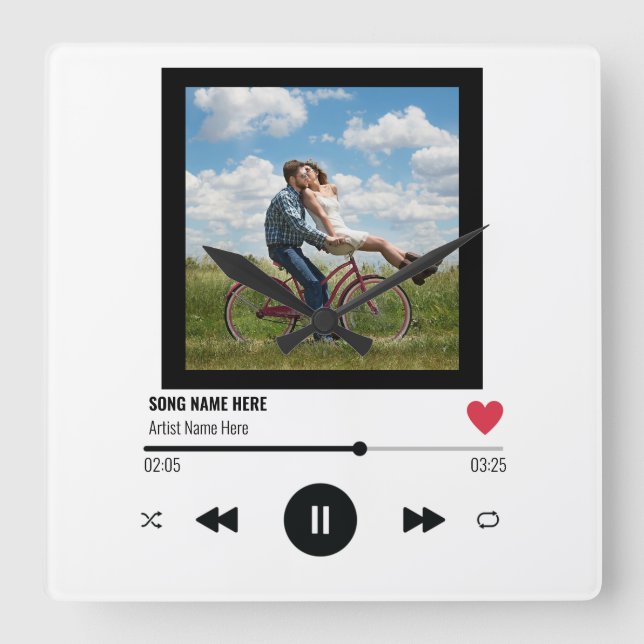 Custom photo Lovers Unique Gift Music Our Song Square Wall Clock (Front)