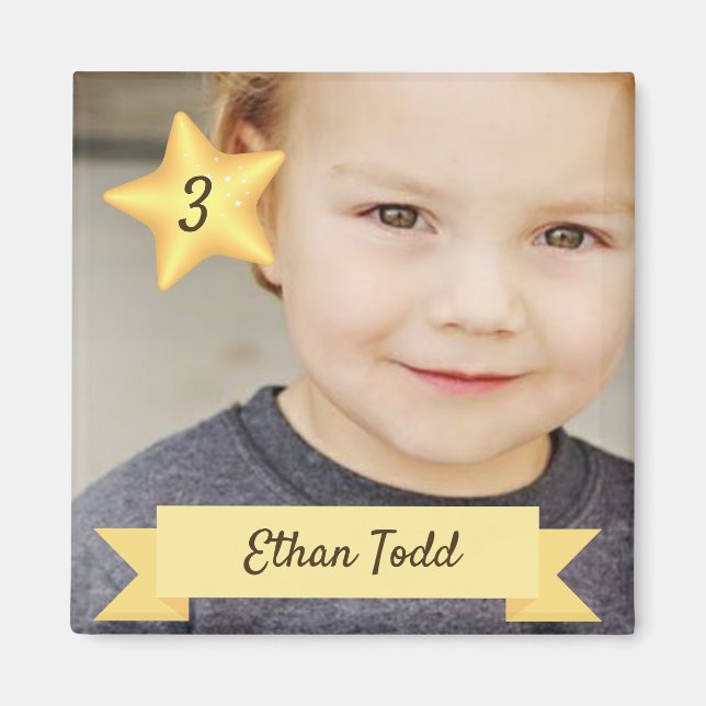 Custom Photo Magnet with Name and Age (Front)