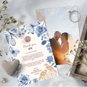 Custom Photo Magpie Double Xi Chinese Wedding Thank You Card