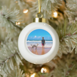 Custom Photo Make Your Own Design - I Love My Pet  Ceramic Ball Christmas Ornament