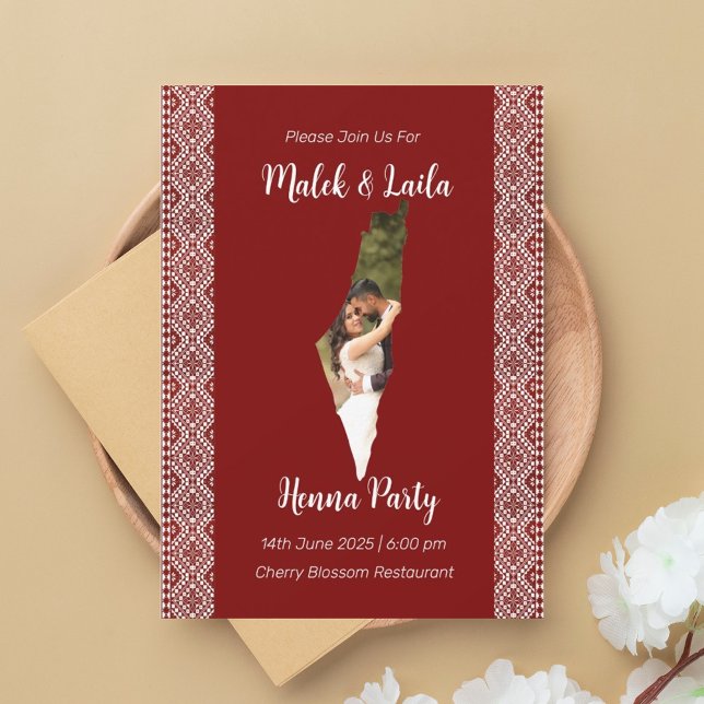 Custom Photo Map Of Palestine Red Henna Sign Invitation (Creator Uploaded)