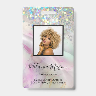Custom Photo Marbled Holographic Glitter Staff  Badge