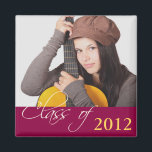 Custom photo maroon red class of school graduation magnet<br><div class="desc">Preserve your most cherished graduation memories with these customizable photo magnets. Upload your favourite group snap shots, prom pictures or club photos. Personalize the magnet with your class year. These fun yet tasteful magnets are great mementos for your sport teams, clubs or just your circle of friends. They make excellent...</div>