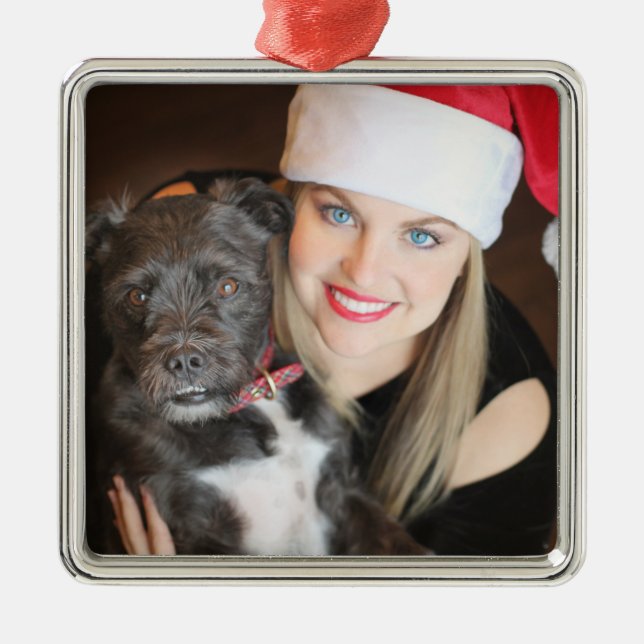 Custom Photo Me And Dog Metal Ornament (Front)