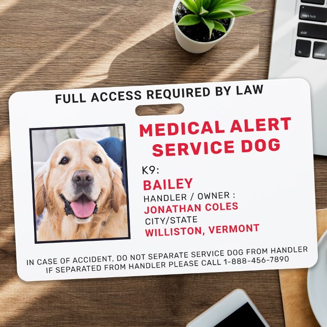 Custom Photo Medical Alert Service Dog ID Badge (Creator Uploaded)