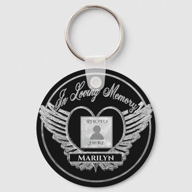 Custom Photo Memorial Heart Silver Keychain (Front)