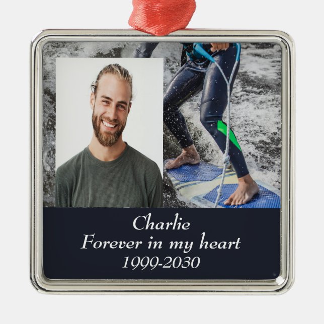 Custom Photo Memorial Keepsake Forever in my Heart Metal Ornament (Front)