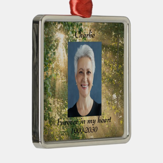 Custom Photo Memorial Keepsake Forever in my Heart Metal Ornament (Right)