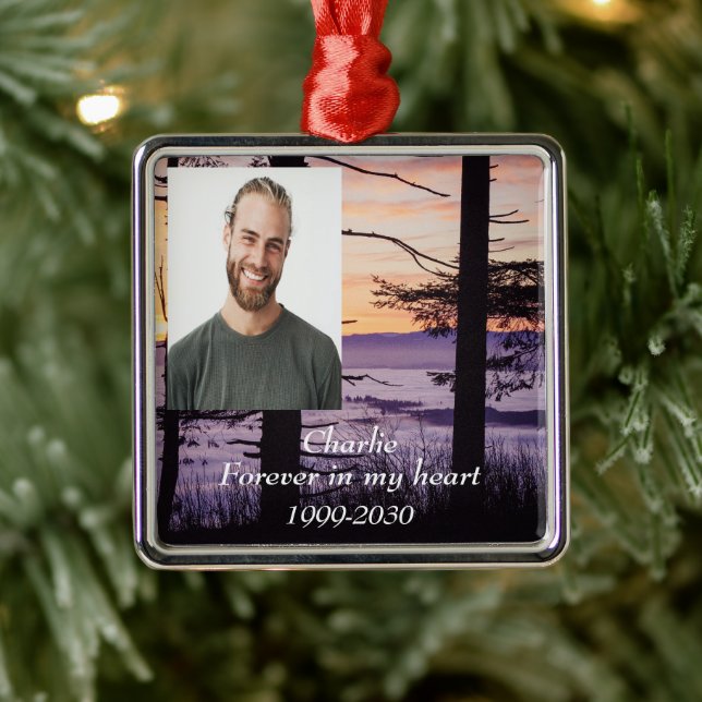 Custom Photo Memorial Keepsake Forever in my Heart Metal Ornament (Tree)