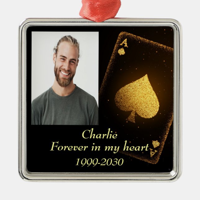 Custom Photo Memorial Keepsake Forever in my Heart Metal Ornament (Front)