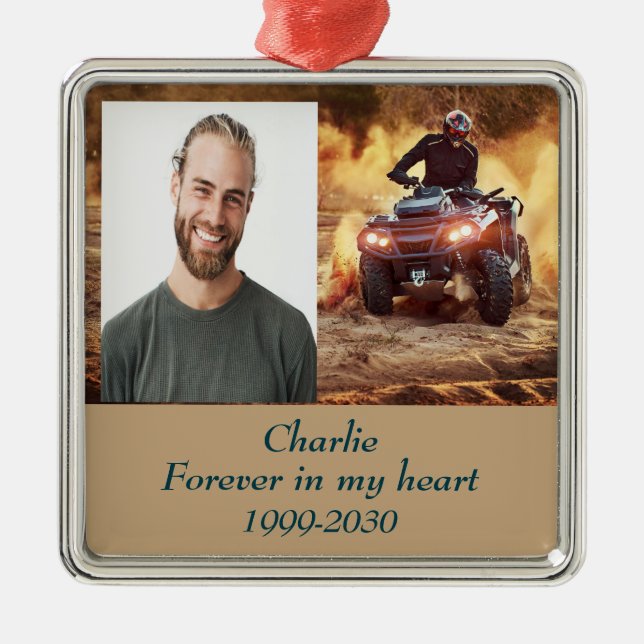 Custom Photo Memorial Keepsake Forever in my Heart Metal Ornament (Front)