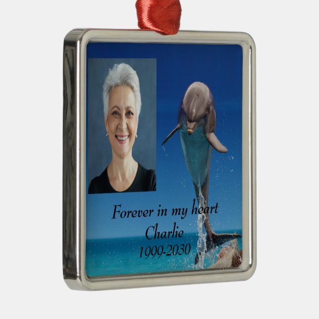 Custom Photo Memorial Keepsake Forever in my Heart Metal Ornament (Right)