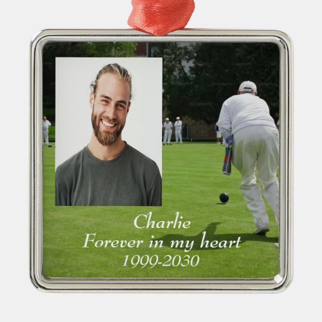 Custom Photo Memorial Keepsake Forever in my Heart Metal Ornament (Front)