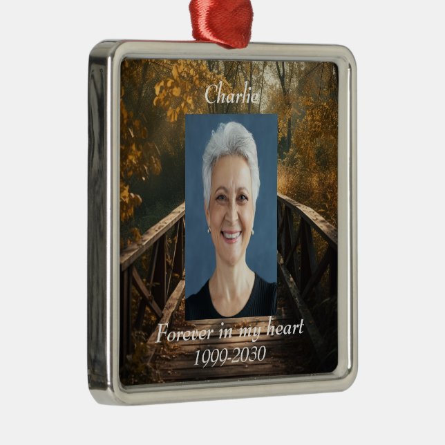Custom Photo Memorial Keepsake Forever in my Heart Metal Ornament (Right)