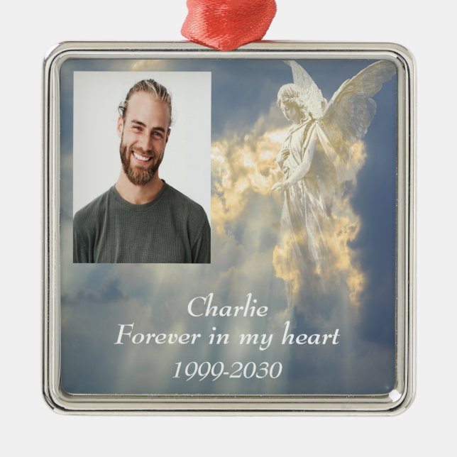 Custom Photo Memorial Keepsake Forever in my Heart Metal Ornament (Front)