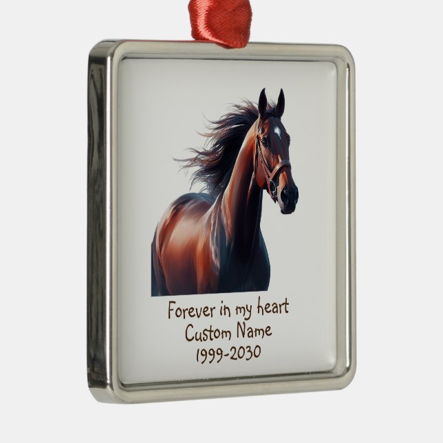 Custom Photo Memorial Keepsake Horse Metal Ornament (Right)