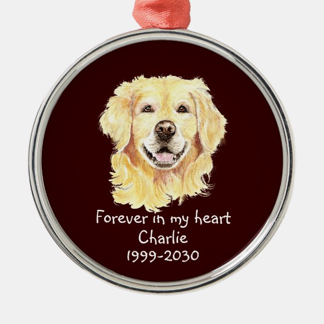 Custom Photo Memorial Keepsake Pet Dog Ceramic Orn Metal Ornament (Front)
