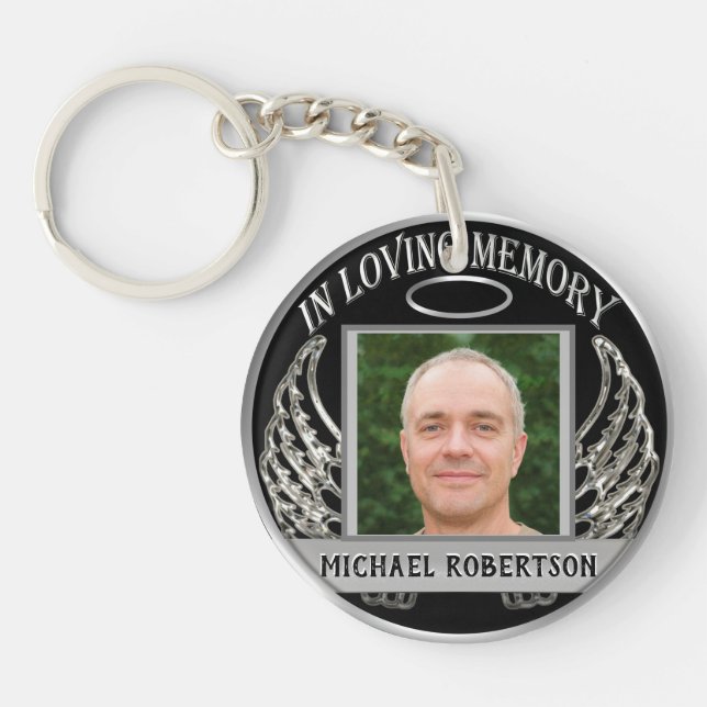 Custom Photo Memorial Metallic Look Keychain (Front)