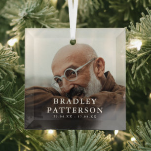 Custom Photo Memorial Tribute Christmas  Glass Ornament