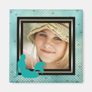 Custom Photo Mermaid Nautical Teal Gold Magnet