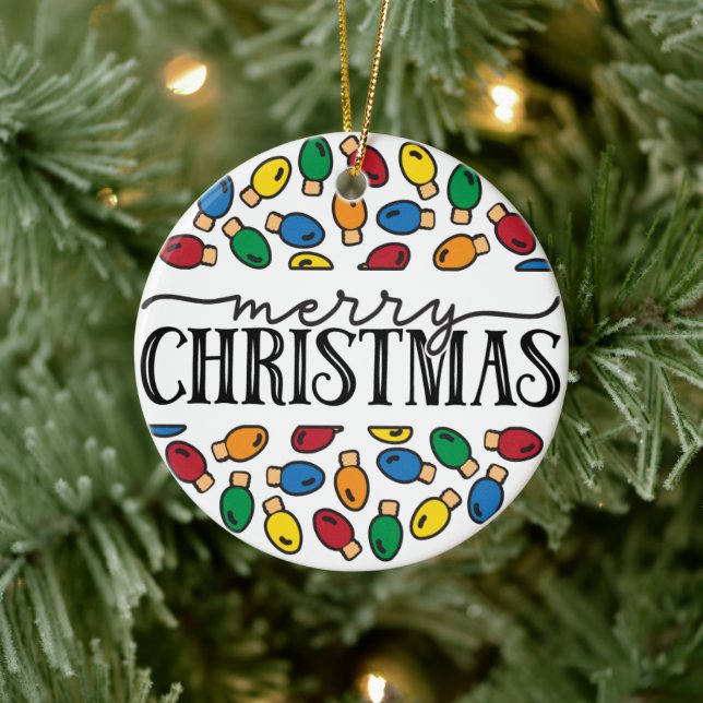 CUSTOM PHOTO Merry & Bright Ceramic Ornament (Tree)