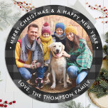 Custom Photo Merry Christmas Grey Buffalo Plaid  Classic Round Sticker<br><div class="desc">Add the finishing touch to your envelopes, mailings and stationary with these grey black buffalo plaid custom photo stickers. Personalized these round christmas stickers with your favourite photo, pet photo, family photo with and greetings. These red and black plaid stickers are perfect for envelope seals and gift wrapping. COPYRIGHT ©...</div>