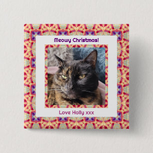 Custom Photo Merry Christmas Jolly Pet Cat Kitten 2 Inch Square Button