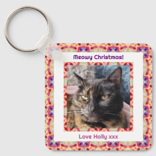 Custom Photo Merry Christmas Jolly Pet Cat Kitten Keychain