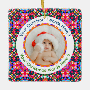 Custom Photo Merry Christmas Modern Colorful Ceramic Ornament