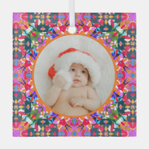 Custom Photo Merry Christmas Modern Colorful Glass Ornament